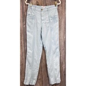 Nicole Miller 100% Linen Pants Size Small Elastic Waist Pull-On Blue Skinny Leg
